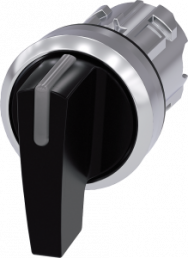 Toggle switch, illuminable, groping, waistband round, black, front ring silver, 2 x 45°, mounting Ø 22.3 mm, 3SU1052-2CM10-0AA0