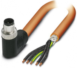 Sensor actuator cable, M12-cable plug, angled to open end, 5 pole, 1.5 m, PUR, orange, 16 A, 1414834