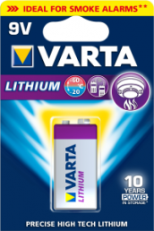Lithium-Battery, 9 V, 6LR61, 9 V block, push button