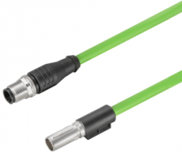 Sensor actuator cable, M12-cable socket, straight to M12-cable socket, straight, 8 pole, 1 m, PUR, green, 0.5 A, 2503690100