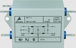 EMC filter, 50 to 60 Hz, 10 A, 250 V (DC), 250 VAC, 3.6 mH, faston plug 6.3 mm, B84113C0000B110