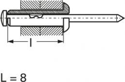 Blind rivet DIN 7337 L 8.0, D 3.0 to 3.1 mm, aluminum alloy, M 4.5 to 5.0 mm