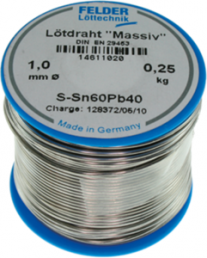 Solder wire, leaded, Sn60Pb40, Ø 0.75 mm, 250 g