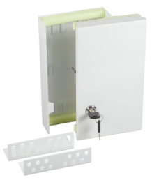 Lockable enclosure with hinged cover for max. 4 splice cassettes or 1 splice cassette plus one distributor plate, white, 53603.1WS