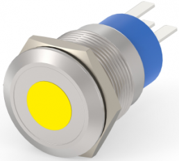 Switch, 1 pole, silver, illuminated  (yellow), 5 A/250 VAC, mounting Ø 19.18 mm, IP67, 3-2213765-1