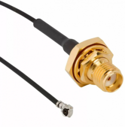 Coaxial Cable, SMA jack (straight) to AMC plug (angled), 50 Ω, 1.32 mm micro cable, grommet black, 50 mm, 336303-13-0050