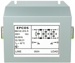 EMC filter, 50 to 60 Hz, 16 A, 250 V (DC), 250 VAC, terminal block, B84142B0016R000