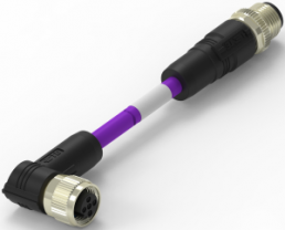 Sensor actuator cable, M12-cable plug, straight to M12-cable socket, angled, 2 pole, 8 m, PUR, purple, 4 A, TAB62635501-080