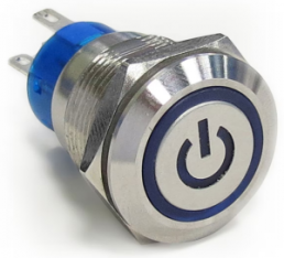 Switch, 2 pole, silver, illuminated  (white), 5 A/250 VAC, mounting Ø 19.2 mm, IP67, 4-2213764-1
