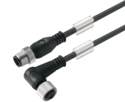 Sensor actuator cable, M12-cable plug, straight to M12-cable socket, angled, 5 pole, 20 m, PUR, black, 4 A, 9457272000