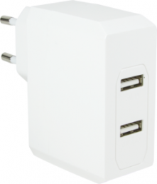 USB socket charger, Euro plug to 2x USB-A socket, 3.4 A, white