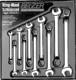 Open-end ratchet wrench kit, 10 pieces, 8-19 mm, 15°, 135 mm, 770 g, chromium-vanadium steel, 1952M/10
