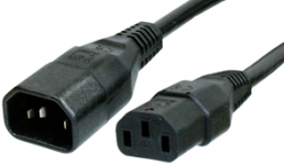 Extension line, International, C14-plug, straight on C13 jack, straight, HARSJT 3 x AWG 17, black, 2.5 m