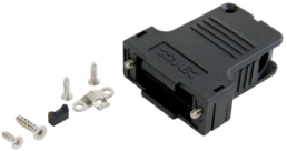 D-Sub connector housing, size: 1 (DE), angled 45°, cable Ø 4 to 6.3 mm, ABS, black, 165X13519XE