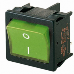 Rocker switch, green, 2 pole, On-Off, off switch, 12 (4) A/250 VAC, 8 (8) A/250 VAC, IP40, illuminated, printed