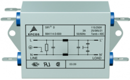 EMC filter, 50 to 60 Hz, 10 A, 250 V (DC), 250 VAC, 4.7 mH, faston plug 6.3 mm, B84114D0000B110