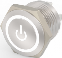 Pushbutton, 1 pole, silver, illuminated  (white), 0.4 A/36 V, mounting Ø 16 mm, IP67, 2213775-1