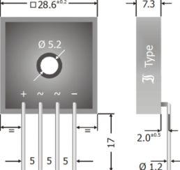Diotec bridge rectifier, 140 V, 25 A, flat bridge, KBPC2502I