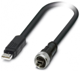 USB patch cable, USB plug type A, straight to mini USB plug type B, straight, 1 m, black