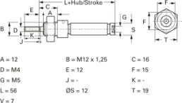 Miniature cylinder, single-acting, 1.5 to 10 bar, Kd. 10 mm, Hub 10 mm, 24.15.010