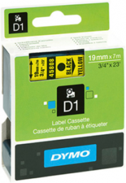 Labelling tape cartridge, 19 mm, tape yellow, font black, 7 m, S0720880