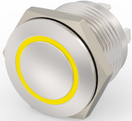 Switch, 1 pole, silver, illuminated  (yellow), 0.4 A/36 VDC, mounting Ø 16 mm, IP67, 2213774-5