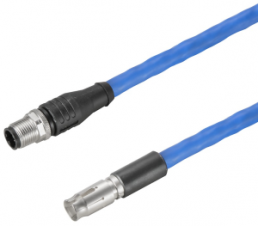 Sensor actuator cable, M12-cable plug, straight to M12-cable socket, straight, 8 pole, 3 m, Radox EM 104, blue, 0.5 A, 2451140300