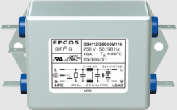 EMC filter, 50 to 60 Hz, 16 A, 250 V (DC), 250 VAC, 1.8 mH, faston plug 6.3 mm, B84112G0000B116