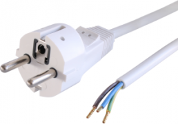 Connection line, Europe, plug type E + F, straight on open end, H05VV-F3G1.5mm², white, 2 m