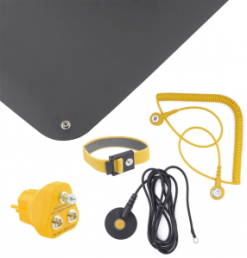 ESD handling set 5-pcs mat black (900x610x1.5), wrist strap, 2 cables, grounding plug, 9-360-A