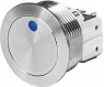 Drucktaster, 1-polig, silber, beleuchtet (blau), 100 mA/30 VDC, Einbau-Ø 22 mm, 22,1 mm, IP66/IP67, 3-145-777