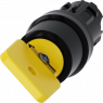 Schlüsselschalter O.M.R, unbeleuchtet, tastend, Bund rund, gelb, 45°, Abzugsstellung 0, Einbau-Ø 22.3 mm, 3SU1000-4JC01-0AA0