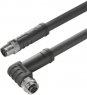 Sensor-Aktor Kabel, M12-Kabelstecker, gerade auf M12-Kabeldose, abgewinkelt, 4-polig, 1.5 m, PUR, schwarz, 12 A, 2050100150