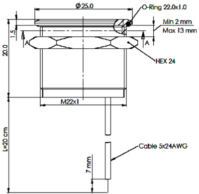 MPZI022/F/D1/24 BULGIN Piezotaster Bild 2