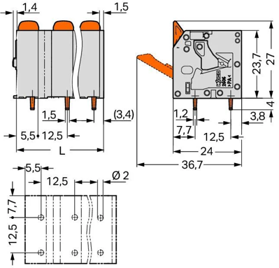 2606-3360 WAGO PCB Terminal Blocks Image 2