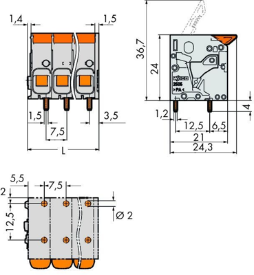 2606-1102/000-006 WAGO PCB Terminal Blocks Image 2