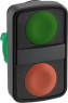 Drucktaster, unbeleuchtet, tastend, Bund rechteckig, grün/rot, Frontring schwarz, Einbau-Ø 22 mm, ZB5AA7340