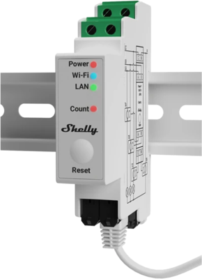 Wirkenergiezähler, 3-phasig, 3 x 120 A, WiFi, (L x B x H) 69 x 19 x 94 mm, SHELLY_PRO_3EM_120A