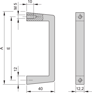 Frontgriff, einteilig, Breite 12,2 mm, schwarz eloxiert, 132 mm