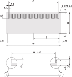 Rückwand mit Lüftungsschlitzen für RatiopacPRO, Nachrüstbare Schirm. mit Textildichtung, 3 HE, 28 TE