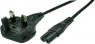 Geräteanschlussleitung, Großbritannien, Stecker Typ G, abgewinkelt auf C7-Kupplung, gerade, H05VVH2-F2x0,75mm², schwarz, 1.8 m