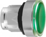 Drucktaster, beleuchtbar, rastend, Bund rund, grün, Frontring silber, Einbau-Ø 22 mm, ZB4BH033