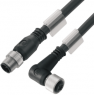 Bus-Leitung, M12-Stecker, gerade auf M12-Buchse, abgewinkelt, PVC, 1.5 m, schwarz