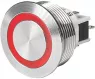 Pushbutton, 1 pole, silver, illuminated  (blue), 100 mA/30 VDC, mounting Ø 19 mm, 19.1 mm, IP66/IP67, 3-145-463