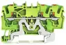 3-Leiter-Schutzleiterklemme, Drücker, 2,5 mm², Tragschiene 35x15 und 35x7,5, Push-in, grün-gelb