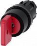 Schlüsselschalter O.M.R, unbeleuchtet, tastend, Bund rund, rot, 2 x 45°, Abzugsstellung 0, Einbau-Ø 22.3 mm, 3SU1000-4FM01-0AA0