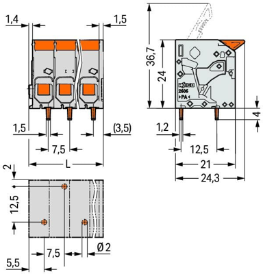 2606-1108/010-000 WAGO Leiterplattenklemmen Bild 2