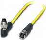 Sensor-Aktor Kabel, M8-Kabelstecker, abgewinkelt auf M8-Kabeldose, gerade, 3-polig, 0.5 m, PVC, gelb, 4 A, 1406054