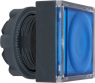 Drucktaster, beleuchtbar, rastend, Bund quadratisch, blau, Frontring schwarz, Einbau-Ø 22 mm, ZB5CH363