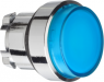 Druckschalter, beleuchtbar, rastend, Bund rund, blau, Frontring silber, Einbau-Ø 22 mm, ZB4BH63